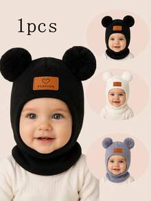 1pc Infant Toddler Newborn Heart Pattern Decor Warm Knitted Hat New Style Children Warm Face Mask Hat Suitable For Autumn/Winter Daily Use - Heart-shaped Double Balls - View 1