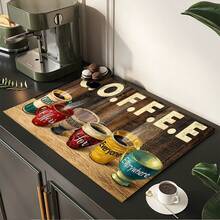 1pc Colorful Coffee Print Pattern Absorbent Mat/Drying Mat For Coffee Maker, Dishes - Absorbent Polyester Desktop Protective Mat With Rubber Anti-Slip Pad, For Kitchen Counter Decor, Home Bar And Dining Table - Multicolor - View 4