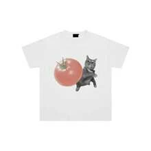 [Bestseller]Camiseta de manga corta con estampado de gato divertido "Evil Kitten" para hombre y mujer, corte holgado con hombros caídos, Sorona - Negro - Ver 1