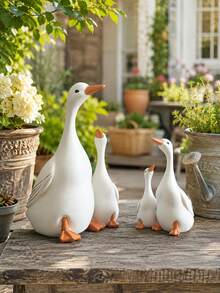 1pc Mother Duck And Duckling Desktop Decor Figurine, Miniature Landscape Ornament Suitable For Garden, Resin Crafted Gift, Lifelike Sculpture For Decorating Desk And Room, Home Garden Decoration - Ornaments - View 1