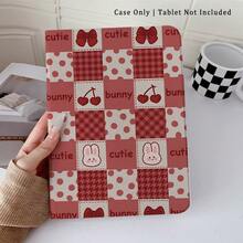 1pc Bunny Cherry & Bow Patchwork Print 360° Rotatable Protective Tablet Case ,Multi-Angle Magnetic Stand Cover With Auto Sleep/Wake Function, Compatible With IPad PRO/AIR, Compatible With SAMSUNG,Compatible With XIAOMI Pad 5/6/7,Compatible With Huawei Matepad - Multicolor - View 4
