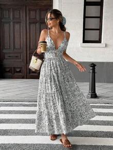 Vestido con dobladillo suelto de parches y corbata al cuello, estilo sencillo y casual para vacaciones para mujeres - Blanco - Ver 6