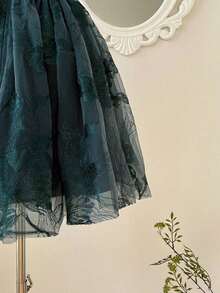 MOD Vestido estilo retro con estampado floral rosa y cinturón con lazo - Verde Oscuro - Ver 3
