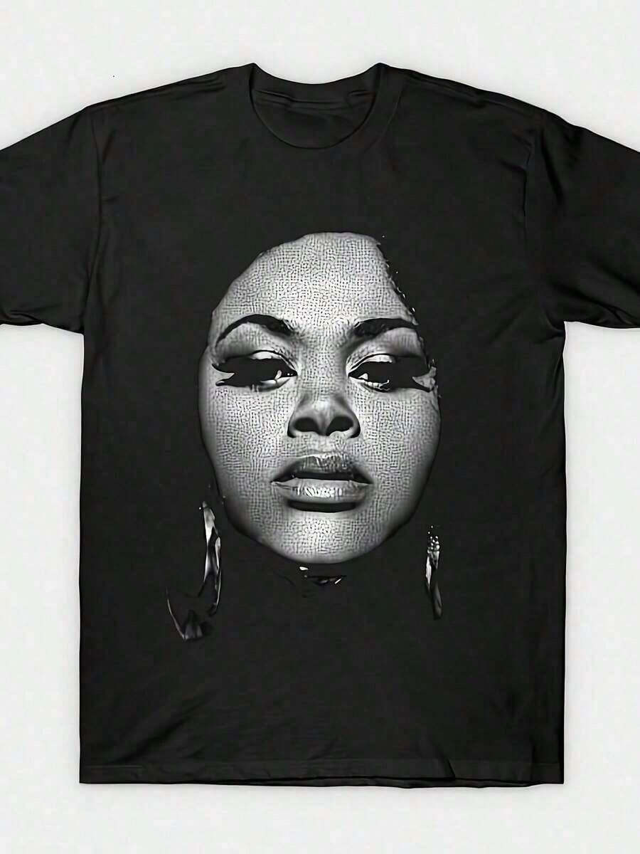 Camiseta Vintage para Hombre con Retrato de Jill Scott - Algodón Cómodo, Cuello Redondo, Manga Corta, 180g - Negro - Ver 1