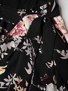 Vestido de verano de longitud media con estampado floral elegante y patchwork para mujer - Rojo y negro 2 - Ver 5