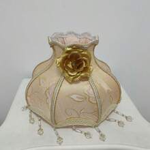 Vintage Champagne Gold Floral Lamp Shade With Crystal Beaded Tassels, Victorian Palace Style Lampshade For Table Lamp, Bedroom Living Room Decor - Fabric Princess Lampshade - View 11