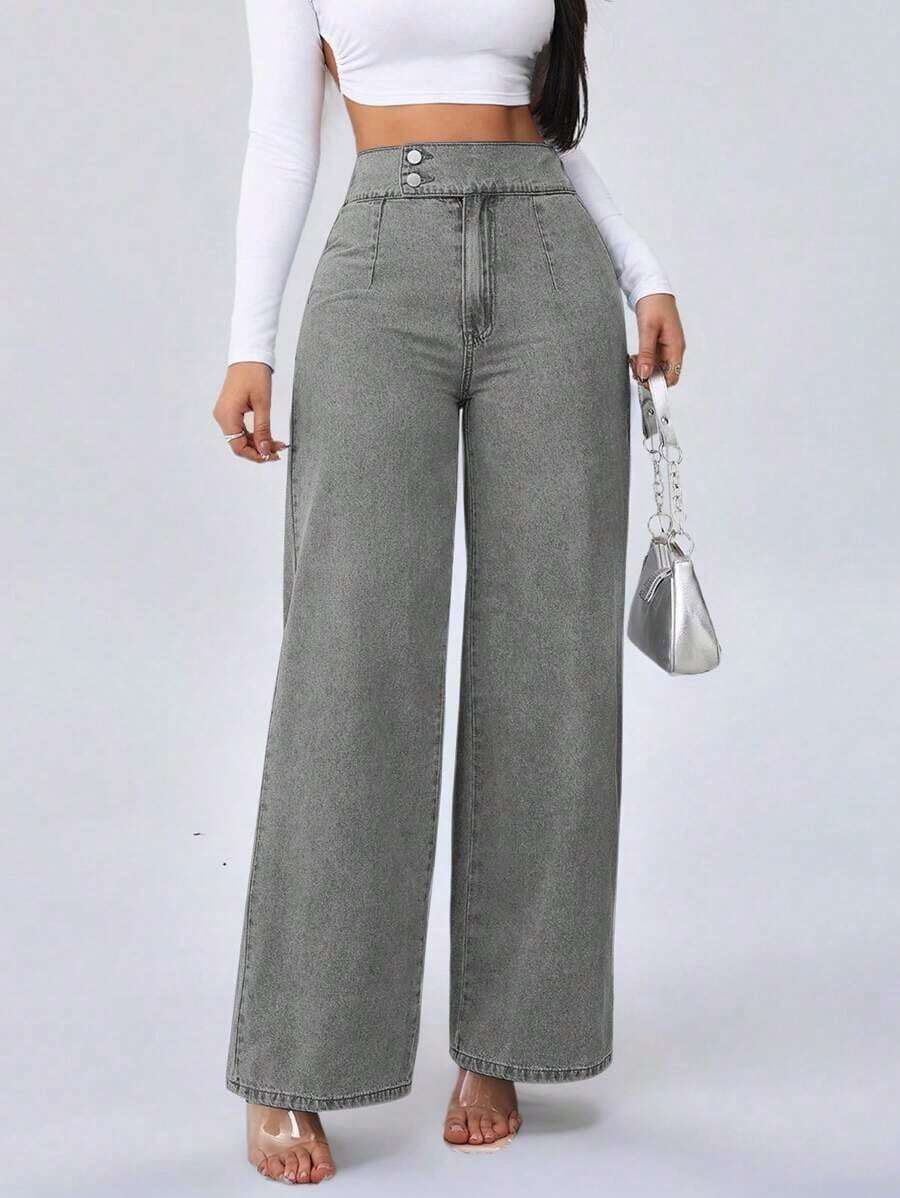Tall Pantalones vaqueros para mujer de cintura alta, estilo casual, pierna ancha y recta, color azul, para mujeres de estatura alta - Gris - Ver 1