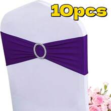 10pcs Elastic Chair Bows Ties With Round Buckle Sliders, Decorative Chair Back Ribbons For Wedding Party - Multicolor - View 17