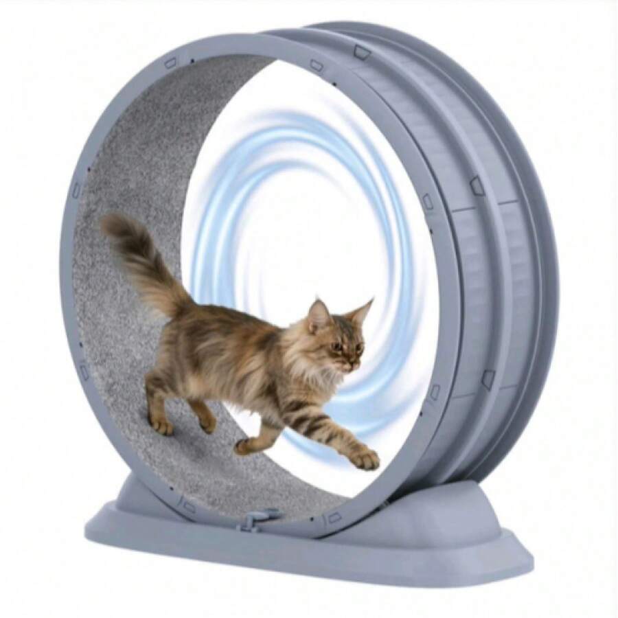 Ein Indoor-Laufrad für Katzen, mit abnehmbarem Teppich, ein leises Balancebike, geeignet zum Laufen, Gehen und Trainieren. Geeignet für die meisten Katzen. Geräuscharmer Indoor-Roller. - Grau - Übersicht 1