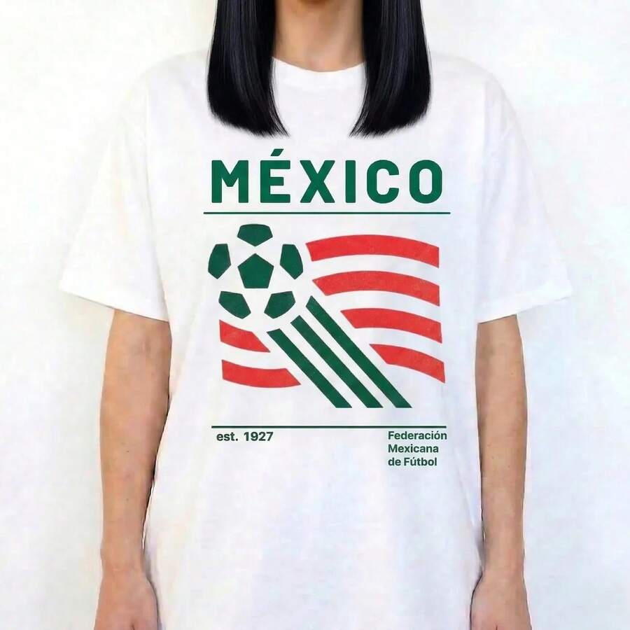 Retro Y2K Vintage Aesthetic Mexico T-Shirt For The 2026 , USA, Mexico, Canada, Large Size, Unisex, For Fans, Men And Women - 白色(限黑白款式) - 查看 1