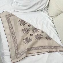 Bohemian Style Sea Breeze Sunflower Headscarf Women's Summer Thin Style American Retro High-End Small Square Scarf Fashionable Temperament Versatile - Màu Khaki - Xem 5