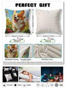 1pc Cute Corgi Decorative Pillow Cover, Suitable For Farmhouse Home Decor, Bedroom, Living Room Sofa (Pillow Insert Not Included) - Multicolor - View 4