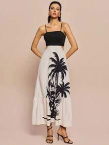Vestido largo elegante de mujer con estampado y cintura ceñida - Multicolor 7 - Ver 9