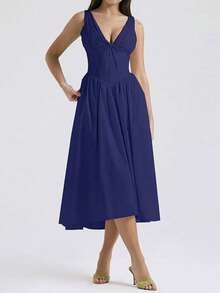 Long Pleated Spring Dress With Off-The-Shoulder Print, Elegant And Flattering European Style - Medium Wash - View 3