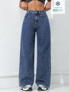 Unity Jeans de mezclilla lisos y casuales para mujer - Azul lavado oscuro 5 - Ver 1