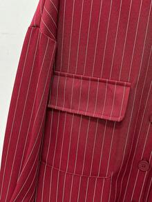 Cárdigan holgado vintage con bolsillo, blusa/top casual elegante con botones y manga larga a rayas verde, para mujer, atuendo primaveral/veraniego, para días festivos/Día de San Valentín - Rojo - Ver 6