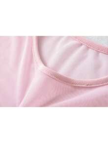Spring-Summer Dress With A Tulle Combination, Round Neck And Short Sleeves, Fitted Cut That Stylizes And Flatters The Figure - Pink - View 6