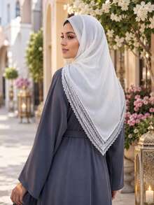 1 件花卉植物几何图案印花 Bawal 易于塑造优雅时尚马来西亚方形头巾 Hijab - 彩色 - 查看 3