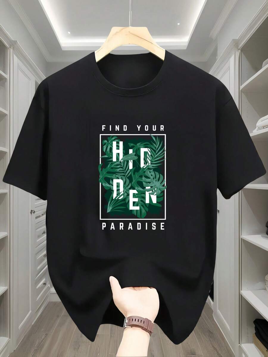 Camiseta de Algodón 100% para Hombre, Cuello Redondo, Manga Corta con Estampado de Pollo Asado, Estilo Casual y CómodoTee - Negro - Ver 1