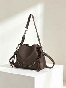 Women's Bucket Bag With Crossbody Chain Strap - Casual And Versatile Style - Coffee - View 1