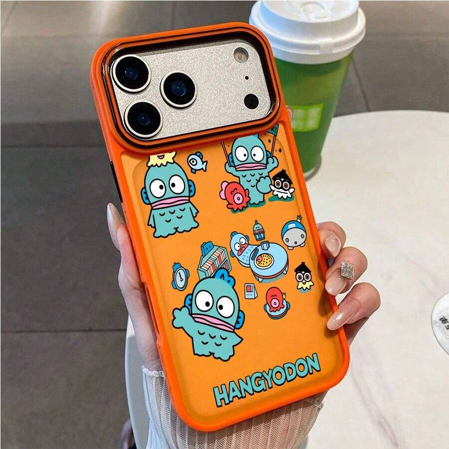 SANRIO スマホケース滑り止め落下防止for苹果16ProMax/16Plus/16Pro/16/15ProMax/15Plus/15Pro/15/14ProMax/14Plus/14Pro/14/16E/13ProMax/13Pro/13/12ProMax/12Pro/12/11ProMax/11耐衝撃はんとうめい滑り止め - 橙色 - チェックする 1