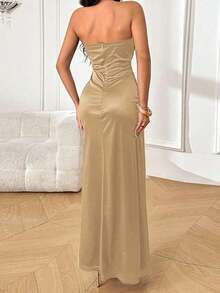 Vestido de verano WOWDARK, vestido elegante de fiesta con cuello en V, cintura con lazo y abertura alta, adecuado para el Día de San Valentín, citas, reuniones, fiestas, viajes, vacaciones, playa y otras ocasiones como bodas y primavera - Champán - Ver 6