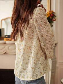 ii Blusa de encaje y estampado con parches, elegante y casual para vacaciones - Albaricoque - Ver 11