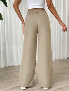 Pantalones rectos de cintura alta de color liso informal - Albaricoque - Ver 2