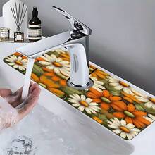 1pc Floral Pattern Faucet Cover, Durable Polyester, Quick Drying, Easy To Clean, Suitable For Kitchen And Bathroom, Easy Installation, Daily Decor, Gift, Bathroom Mat, Durable Faucet Cover, Faucet Accessory - Multicolor - View 3