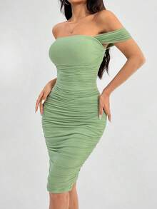 Vestido verde de hombros descubiertos para vacaciones de primavera, ropa barata de verano, vestido de verano, vestido de primavera, vestido pastel, vestido de playa para mujer, vestido largo de playa, vestido de verano - Verde - Ver 6