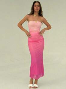 YHHAloruh Vestido de Body entallado con estampado de malla degradado, estilo americanoYHH - Rosa - Ver 12
