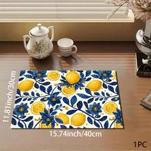 1 pieza Alfombrilla absorbente/secado con diseño de flor de limón para cafetera, vajilla - Alfombrilla protectora de escritorio absorbente de poliéster con almohadilla antideslizante de goma, para decoración de la encimera de la cocina, bar en casa y mesa de comedor - Multicolor - Ver 6