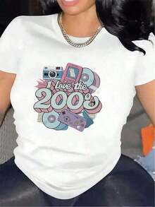 NewSummerCasual2026 New Summer Polyester T-Shirt, Featuring A Retro Design From The 2000s, Suitable For Parties And Everyday Wear, Durable And Comfortable, With Soft Fabric And Stylish Prints, Ideal For Lounging Or Outdoor Activities, Casual And Soft Short-Sleeved-Vintage Street Style Unisex Loose Cotton Short Sleeve Crew Neck T-Shirt - 白色 - 查看 6