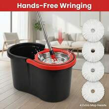 Spin Mop And Bucket Set With Wringer, 360° Spinning Mop And Bucket System With 4 Microfiber Mop Heads And Free Soap Dispenser, Extended Handle Self-Wringing Mop For Hardwood Tile Laminate Floor Cleaning - 藍灰色 - 查看 2