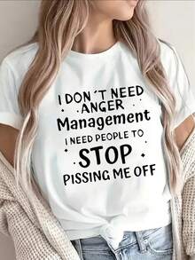 Camiseta de manga corta con eslogan audaz "No necesito terapia de la ira, necesito que la gente deje de molestarme".Ropa casual para el hogar, restaurante o uso diario.Diseño ligero y duradero. - [Blanco] - Ver 6