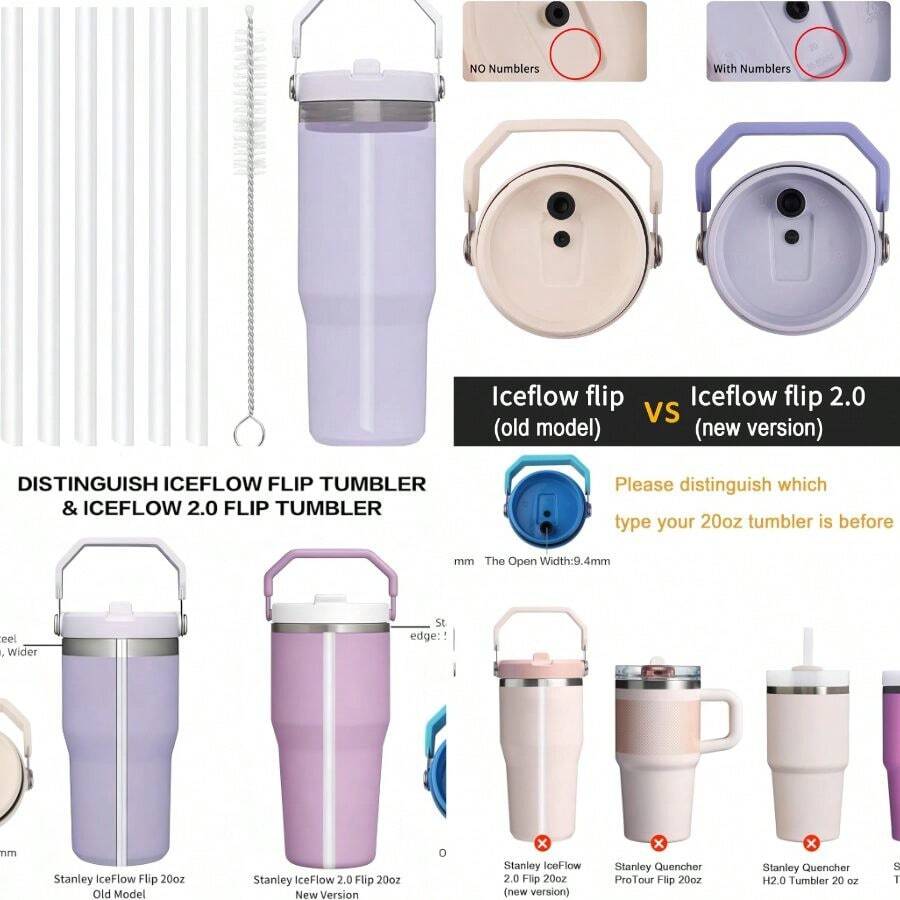Straws ONLY Compatible With 20oz IceFlow Flip Tumbler (Old Model) - Not IceFlow 2.0 Flip 20oz - Accessories Set Includes 6 Hard Straws+ 1 Cleaning Brush - 20oz (Mẫu cũ) - Xem 1