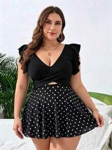 Swim Lushoire Vestido de playa casual con pliegues de unicolor para mujer de talla grande - Negro - Ver 5