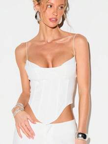 KIZN Top corset estructurado blanco para mujer con escote de corazón, tirantes ajustables, cierre con cremallera en la espalda, bustier a medida para fiesta de noche, cita - Blanco - Ver 6