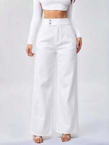 Tall Pantalones vaqueros para mujer de cintura alta, estilo casual, pierna ancha y recta, color azul, para mujeres de estatura alta - Blanco - Ver 3