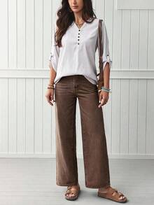 Jeans de pierna recta de talle alto - Marrón - Ver 7