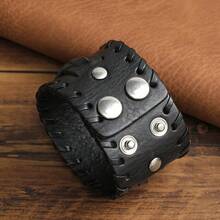 1pc Handmade Woven Black Bracelet, Motorcycle Style Accessory For Men, Gift For Him - Black - View 6