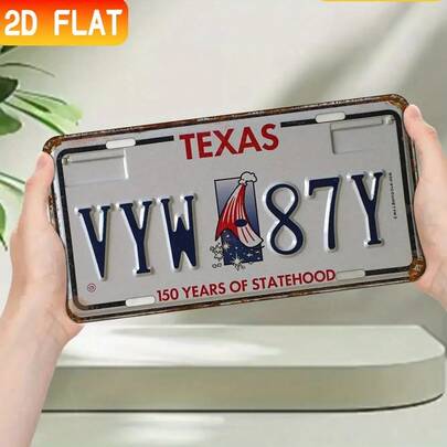 Biển số xe kim loại kỷ niệm 150 năm thành lập Texas, kích thước 6"x12", thiết kế cờ Mỹ, khung màu nâu cổ điển, thích hợp trang trí nhà cửa, quán bar, gara, phòng giải trí và làm quà tặng ngày lễ, tranh treo tường kim loại, hình phẳng 2D.