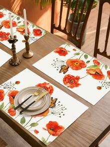 1 pieza Mantel individual de lino con estampado floral, tapete para desayuno, posavasos de café, base para tazón, accesorio de cocina, fácil de limpiar, apto para el hogar, restaurante, decoración del comedor, regalo festivo, regalo para amigos, set multipieza - Multicolor - Ver 1