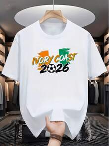 Camiseta exclusiva de fanático del fútbol de  de Marfil con patrón naranja, blanco y verde para hombres y mujeres, con corte holgado casual, cuello redondo y mangas cortas transpirables - Negro - Ver 1