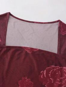 Set de 2 piezas con parte superior tipo bandeau con estampado de rosas y falda de sirena (estampado irregular) para mujer - Negro - Ver 11