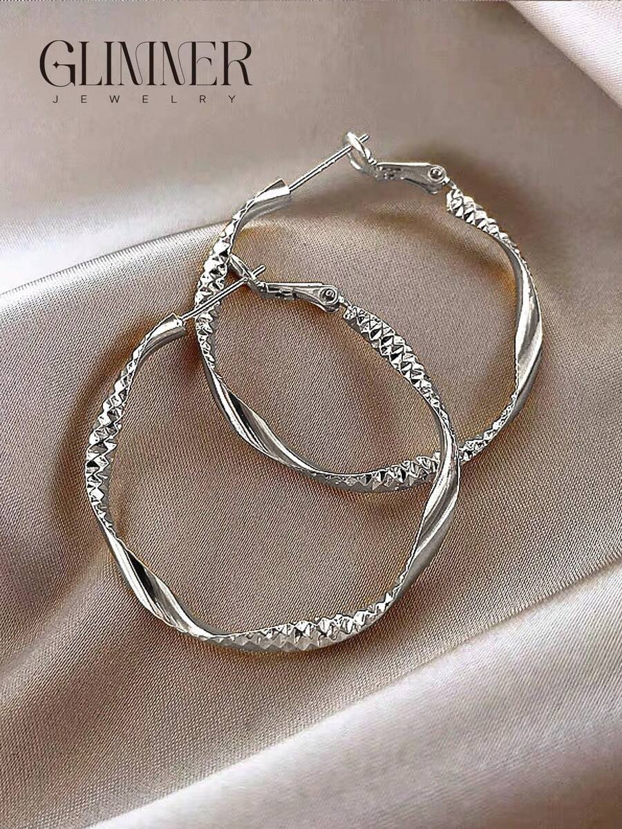 1 Đôi bông tai thời trang tối giản, thiết kế lượn sóng, kiểu dáng thường ngày, phù hợp cho thanh thiếu niên. - Bạc - Xem 1
