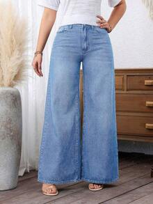 Jeans anchos casuales y versátiles para uso diario y viajes, sueltos y transpirables para mujeres - Lavado ligero - Ver 7