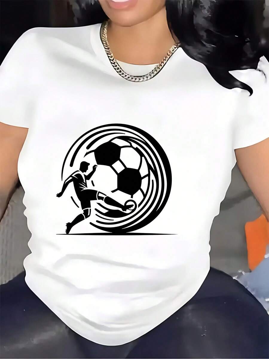 180g Football Enthusiast T-Shirt, Casual And Stylish For Football Fans, Perfect Gift For Family And Team Celebrations, Ideal For Stadium Parties And Summer Music Festivals, Comfortable Fit For All-Day Wear. 8AC6 - 白色 - 查看 1