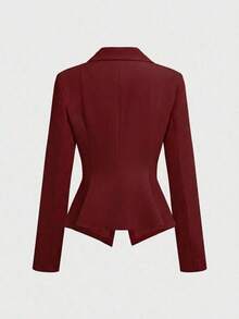 Set de 2 piezas Traje formal elegante de negocios: Blazer + Falda con abertura en el bajo - Burdeos - Ver 7
