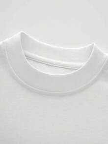 Camiseta manga corta cuello redondo 100% algodón, estampado trendy, tejido ligero y ventilado, estilo moda casual, apta para vida diaria, salidas informales y citas en primavera, verano y otoño - Negro - Ver 8